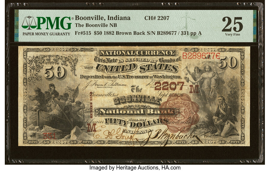image for: Boonville, IN - $50 1882 Brown Back Fr. 515 The Boonville National Bank Ch. # (M)2207 PMG Very Fine 25....