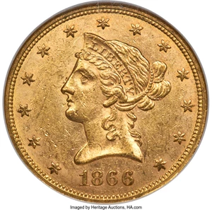 image for: 1866 $10 MS61 NGC....