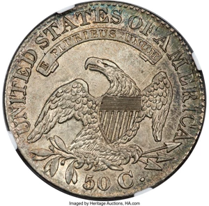 image for: 1828 50C Square Base 2, Small 8s, Large Letters, O-120, R.2, AU55 NGC....