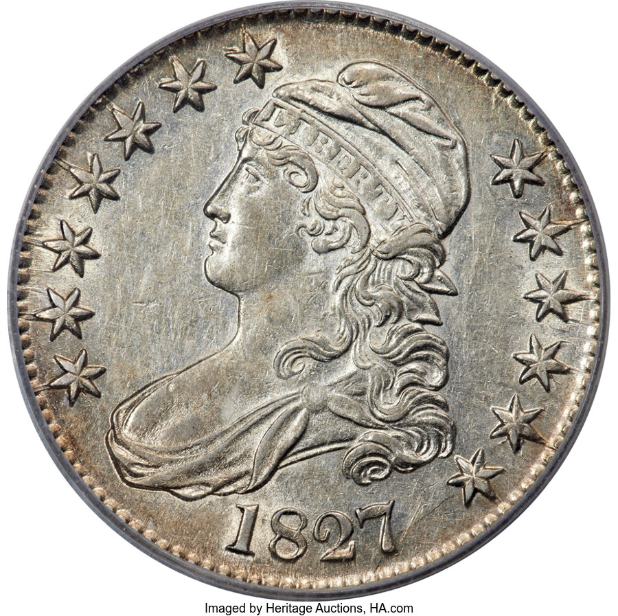 image for: 1827 50C Square Base 2, O-133, R.4, AU53 PCGS....