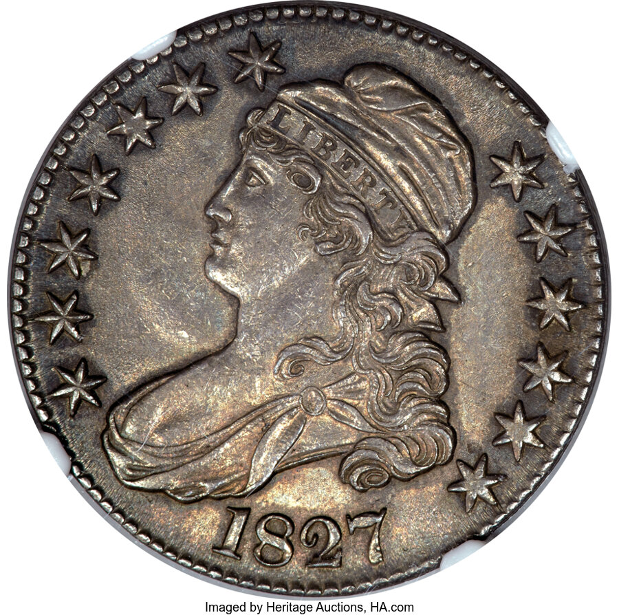 image for: 1827 50C Square Base 2, O-135, R.3, AU58 NGC....