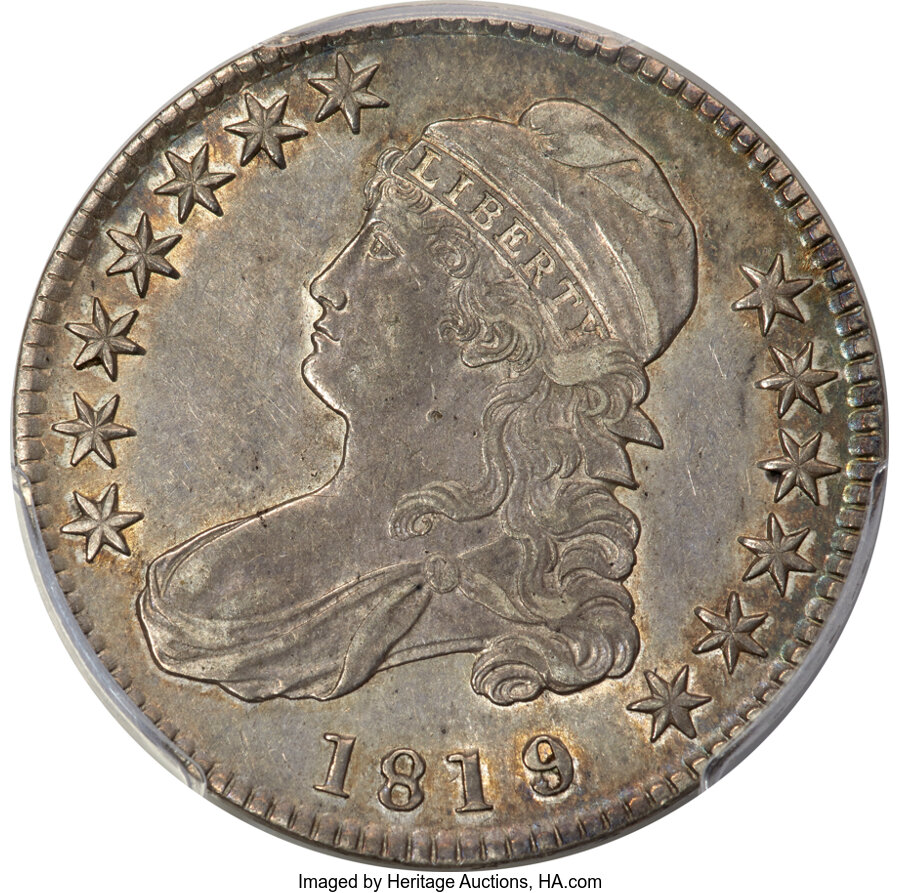 image for: 1819/8 50C Large 9, O-103, R.5, AU55 PCGS. CAC....