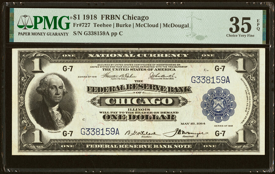 image for: Fr. 727 $1 1918 Federal Reserve Bank Note PMG Choice Very Fine 35 EPQ....