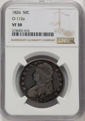 image for: 1826 50C O-112a, R.2, VF30 NGC. NGC Census: (1/10). Mintage 4,000,000. ...