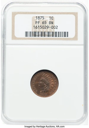 image for: 1875 1C PR65 Brown NGC. NGC Census: (7/4). Mintage 700. ...