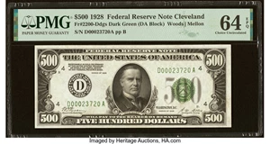 image for: Fr. 2200-D $500 1928 Federal Reserve Note. PMG Choice Uncirculated 64 EPQ....