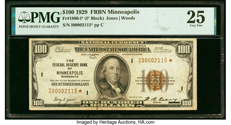 image for: Fr. 1890-I* $100 1929 Federal Reserve Bank Star Note. PMG Very Fine 25....