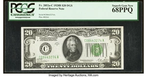 image for: Fr. 2052-C $20 1928B Federal Reserve Note. PCGS Superb Gem New 68PPQ....