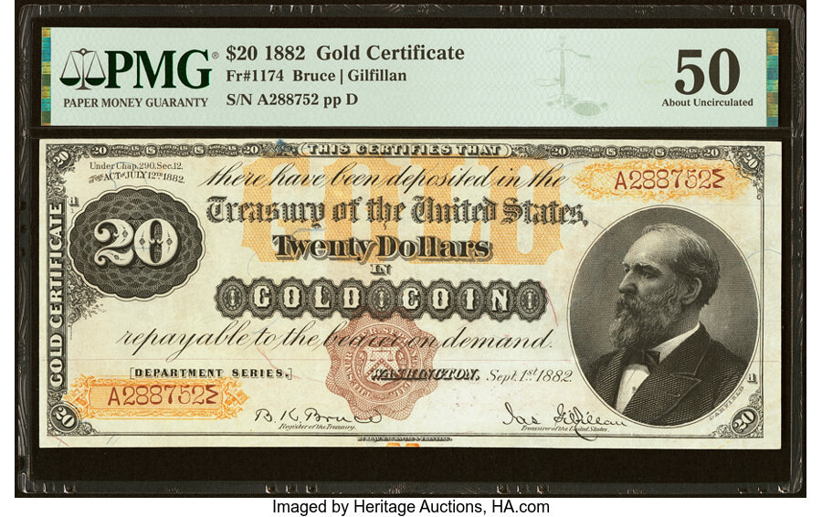 image for: Fr. 1174 $20 1882 Gold Certificate PMG About Uncirculated 50....
