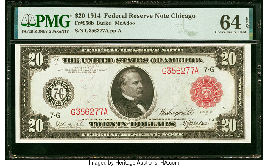 image for: Fr. 958b $20 1914 Red Seal Federal Reserve Note PMG Choice Uncirculated 64 EPQ....