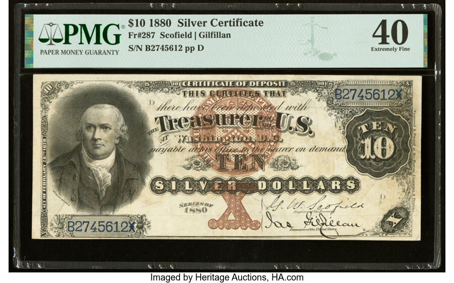 image for: Fr. 287 $10 1880 Silver Certificate PMG Extremely Fine 40....