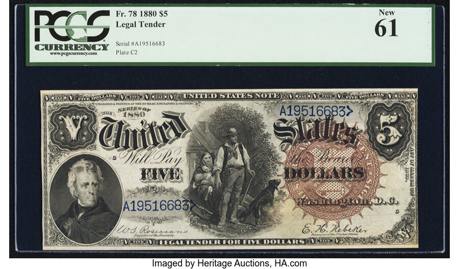 image for: Fr. 78 $5 1880 Legal Tender PCGS New 61....