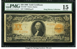 image for: Fr. 1185* $20 1906 Gold Certificate Star PMG Choice Fine 15....