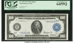 image for: Fr. 1104 $100 1914 Federal Reserve Note PCGS Very Choice New 64PPQ....