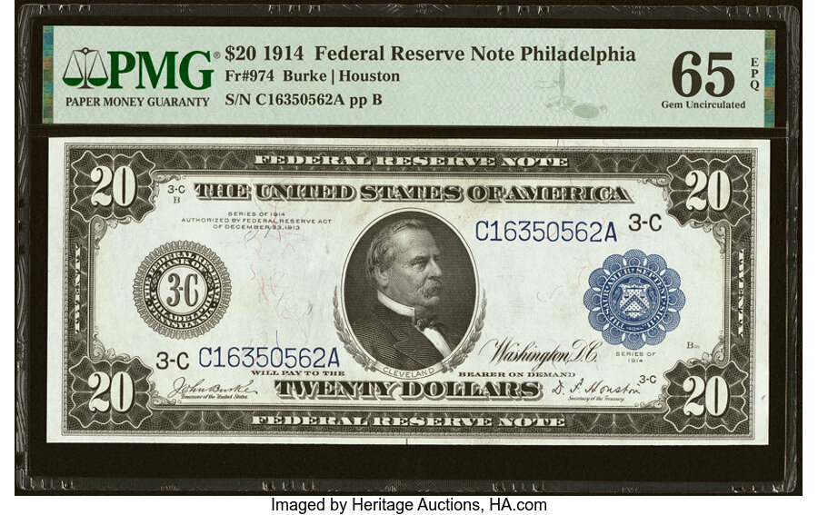 image for: Fr. 974 $20 1914 Federal Reserve Note PMG Gem Uncirculated 65 EPQ....