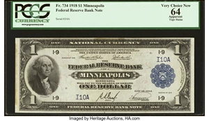 image for: Low Serial Number 10 Fr. 734 $1 1918 Federal Reserve Bank Note PCGS Apparent Very Choice New 64....