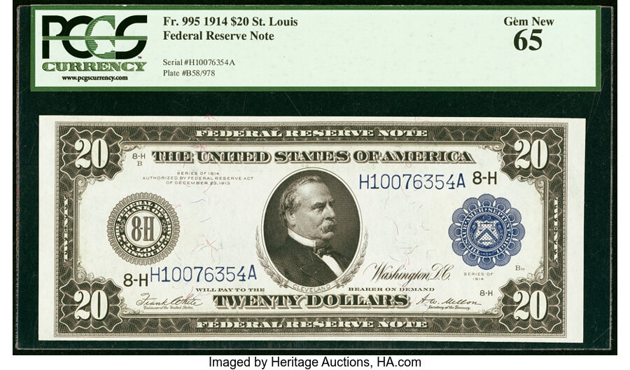 image for: Fr. 995 $20 1914 Federal Reserve Note PCGS Gem New 65....
