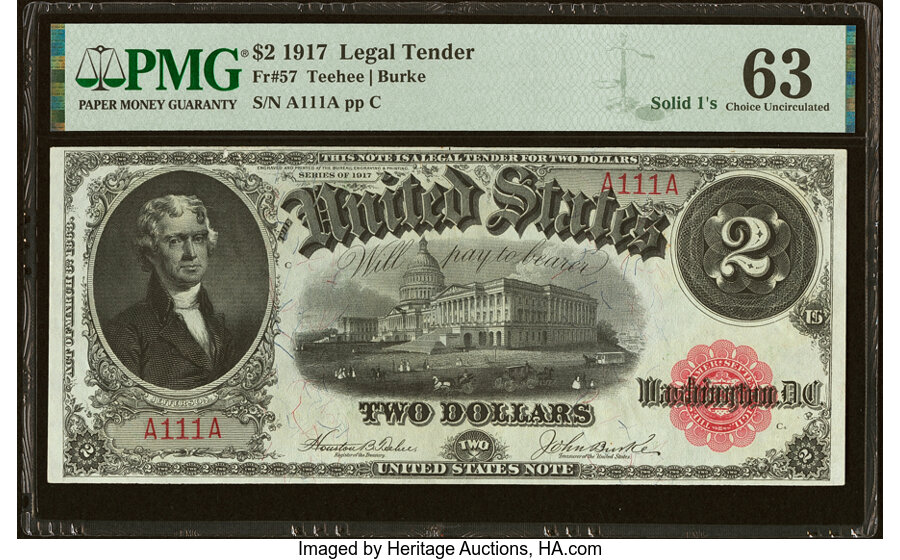 image for: A111A Fr. 57 $2 1917 Legal Tender PMG Choice Uncirculated 63....