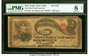 image for: New York, NY - $2 Original Fr. 387a The National Bank of North America Ch. # 1373 PMG Very Good 8 Net....
