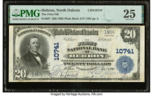 image for: Hebron, ND - $20 1902 Plain Back Fr. 657 The First National Bank Ch. # 10741 PMG Very Fine 25....
