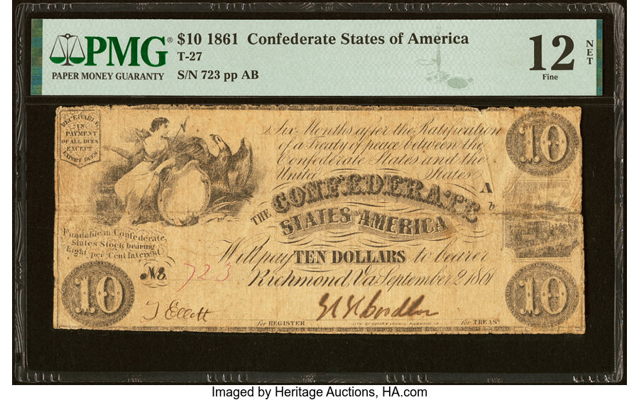 image for: T27 $10 1861 PF-1 Cr. 221 PMG Fine 12 Net....