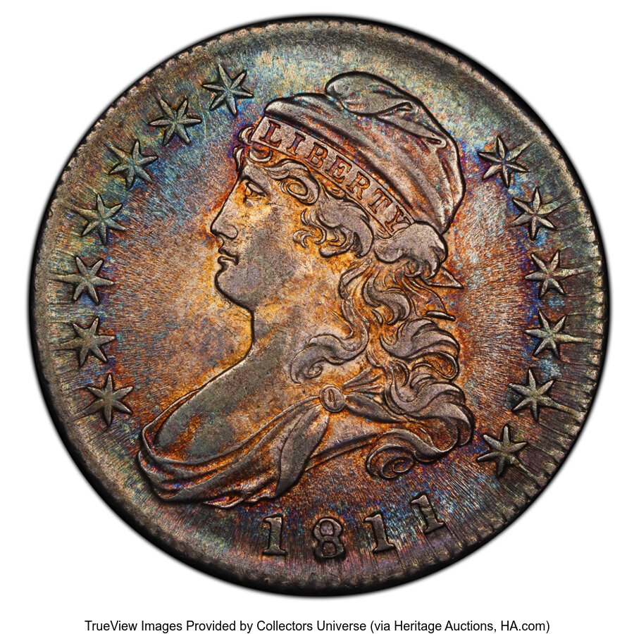 image for: 1811 50C Small 8, O-108a, R.2, AU53 PCGS. CAC. CAC Population: (1/2)....