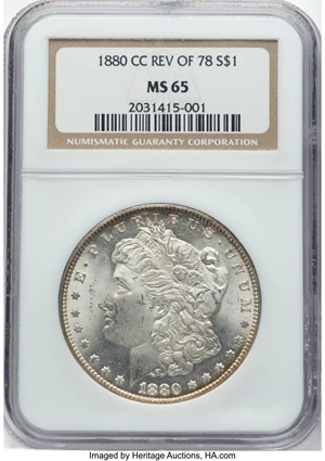image for: 1880-CC $1 8/7, Reverse of 1878, VAM-7, MS65 NGC. A Hit List 40 Variety....