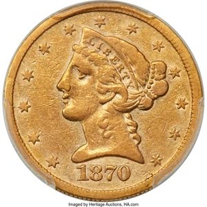 image for: 1870-CC $5 VF25 PCGS. Winter 1-A....