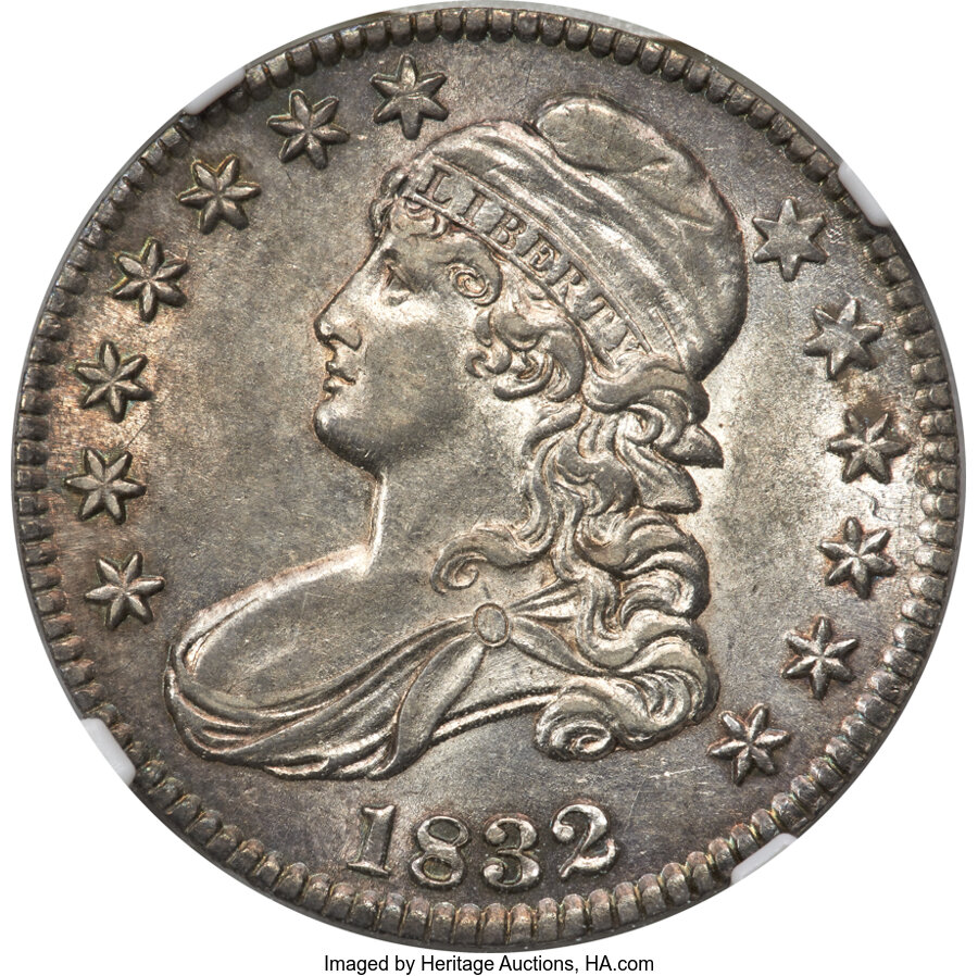 image for: 1832 50C Small Letters, O-102a, R.3, AU58 NGC....