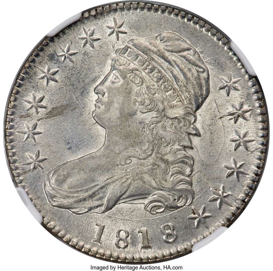image for: 1818 50C O-105, High R.4, AU58 NGC....