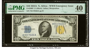 image for: Fr. 2309* $10 1934A North Africa Silver Certificate Star. PMG Extremely Fine 40....