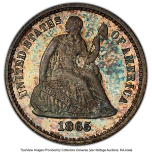 image for: 1865 H10C PR65+ Cameo PCGS. CAC. D.L. Hansen Collection. PCGS Population: (3/11 and 3/6+). NGC Census: (13/8 and 0/1+). PR6...
