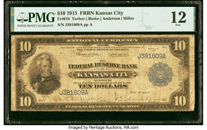 image for: Fr. 816 $10 1915 Federal Reserve Bank Note PMG Fine 12....