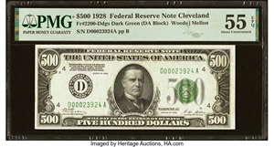 image for: Fr. 2200-D $500 1928 Federal Reserve Note. PMG About Uncirculated 55 EPQ....