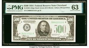 image for: Fr. 2201-D $500 1934 Federal Reserve Note. PMG Choice Uncirculated 63....