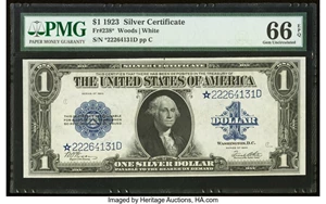 image for: Fr. 238* $1 1923 Silver Certificate Star PMG Gem Uncirculated 66 EPQ....