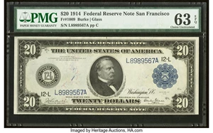 image for: Fr. 1009 $20 1914 Federal Reserve Note PMG Choice Uncirculated 63 EPQ....