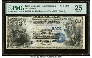 image for: Glen Campbell, PA - $50 1882 Date Back Fr. 563 The First National Bank Ch. # (E)5204 PMG Very Fine 25....