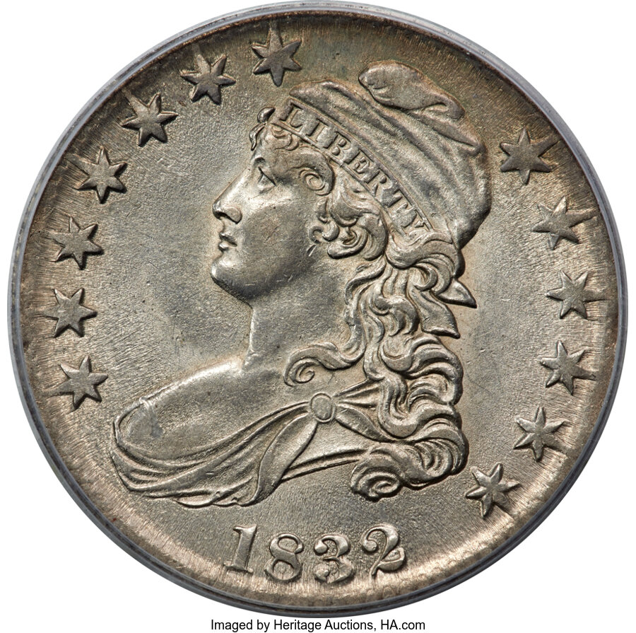 image for: 1832 50C Small Letters, O-105, R.3, AU55 PCGS....