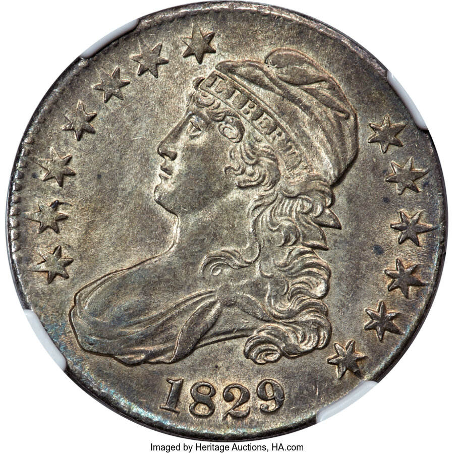 image for: 1829 50C Small Letters, O-119, R.3, AU55 NGC....