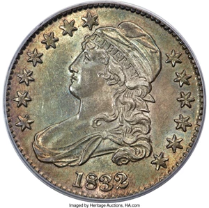 image for: 1832 50C Small Letters, O-122, R.1, AU58 PCGS. CAC....