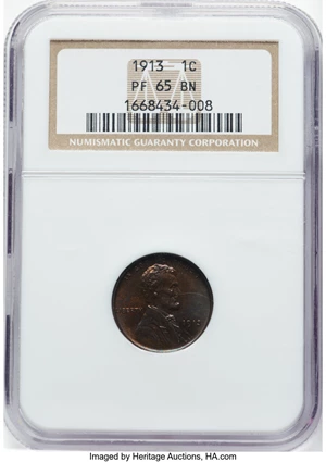 image for: 1913 1C PR65 Brown NGC. NGC Census: (23/9). Mintage 2,848. ...
