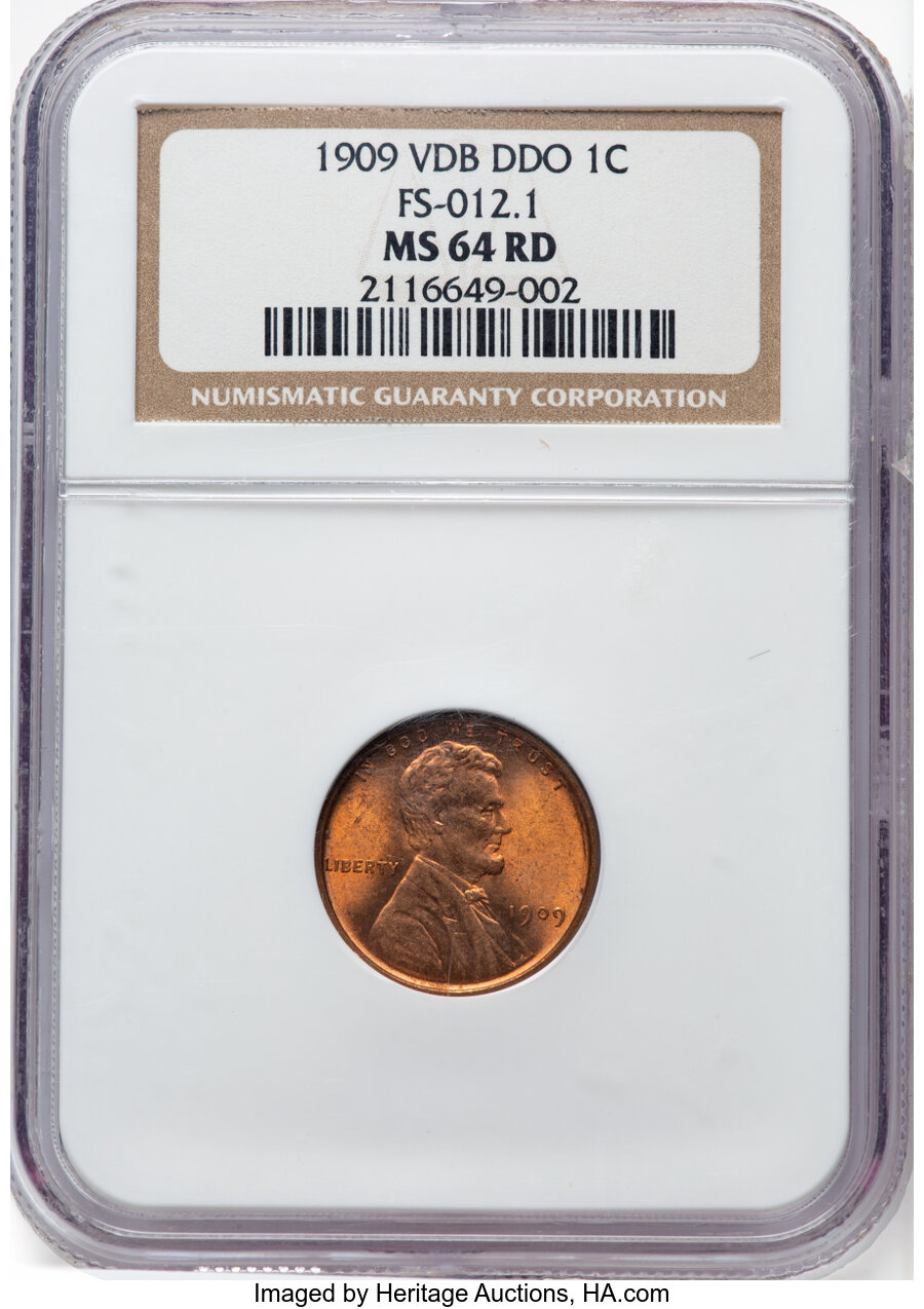 image for: 1909 1C VDB Doubled Die Obverse MS64 Red NGC. FS-012.1. NGC Census: (10/14). PCGS Population: (25/63). CDN: $290 Whsle. Bid...