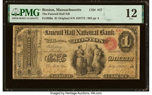 image for: Boston, MA - $1 Original Fr. 380a The Faneuil Hall National Bank Ch. # 847 PMG Fine 12....