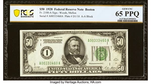 image for: Fr. 2100-A $50 1928 Federal Reserve Note. PCGS Banknote Gem Unc 65 PPQ....