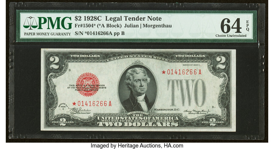 image for: Fr. 1504* $2 1928C Legal Tender Star Note. PMG Choice Uncirculated 64 EPQ....