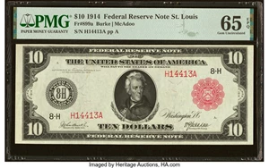 image for: Fr. 899a $10 1914 Red Seal Federal Reserve Note PMG Gem Uncirculated 65 EPQ....