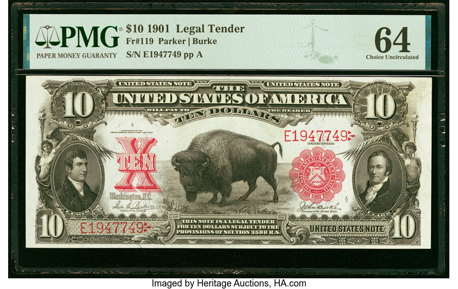 image for: Fr. 119 $10 1901 Legal Tender PMG Choice Uncirculated 64....