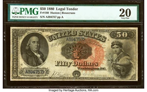image for: Fr. 160 $50 1880 Legal Tender PMG Very Fine 20....