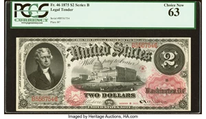 image for: Fr. 46 $2 1875 Legal Tender PCGS Choice New 63....